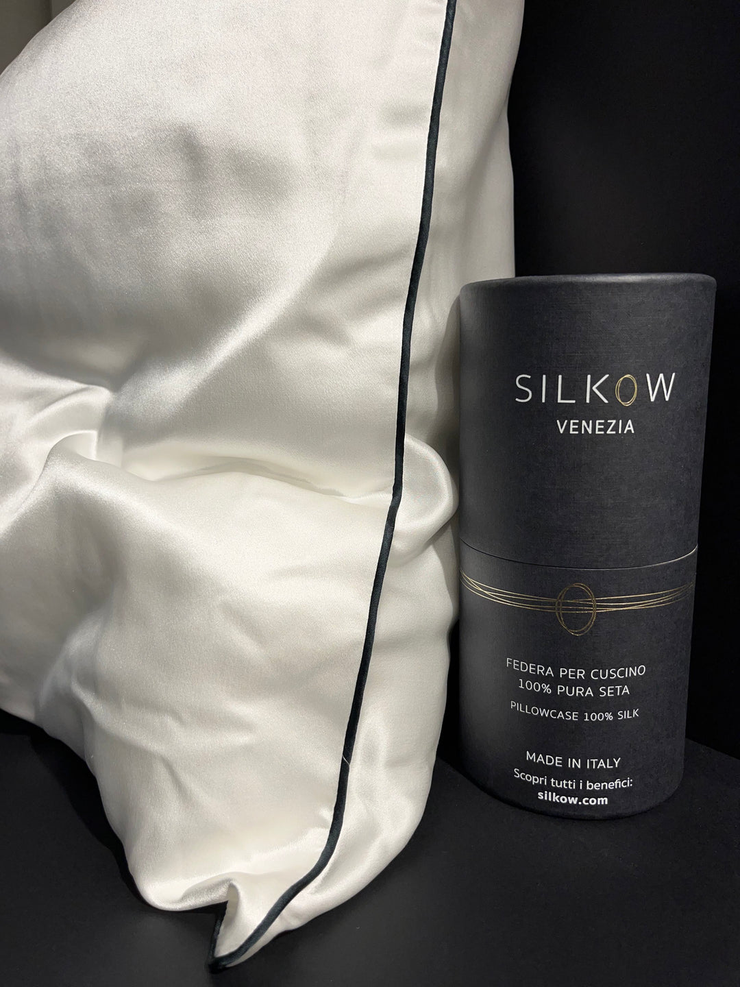 PILLOWCASE C22B - 100% pure silk satin with midnight blue border